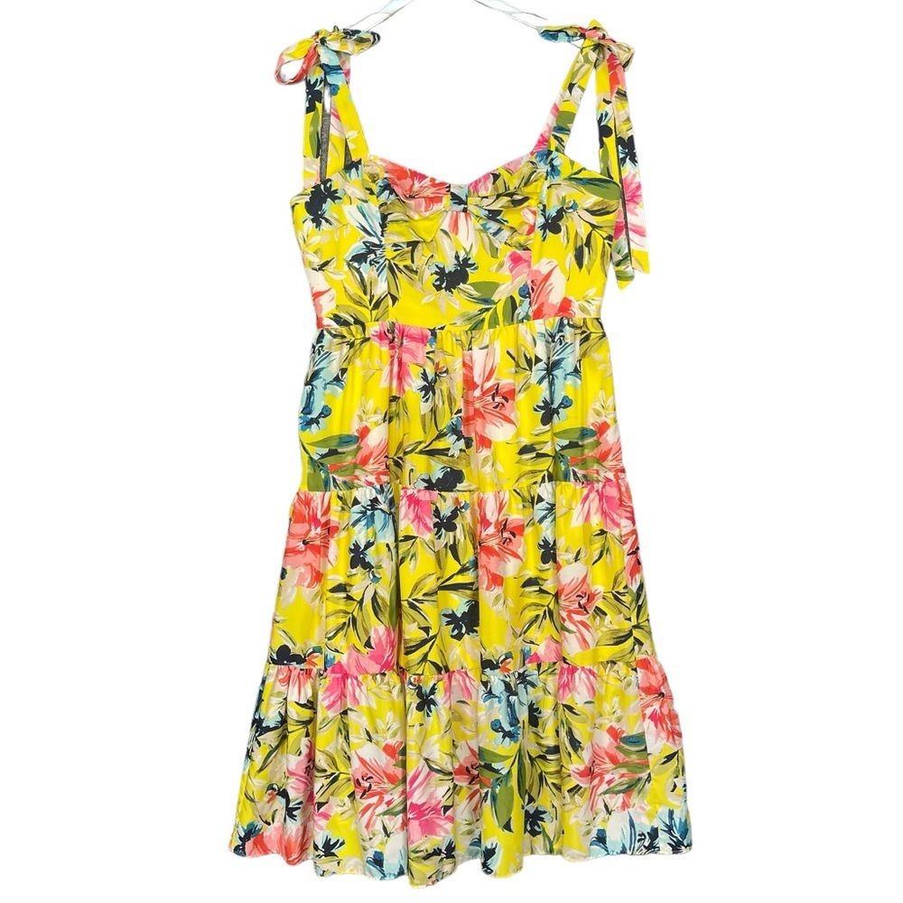 Eliza J Dress Womens 14 Yellow Pink Floral Sundress Lined Sleeveless Sweetheart